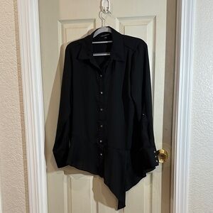 Black Asymmetrical Button Down Shirt